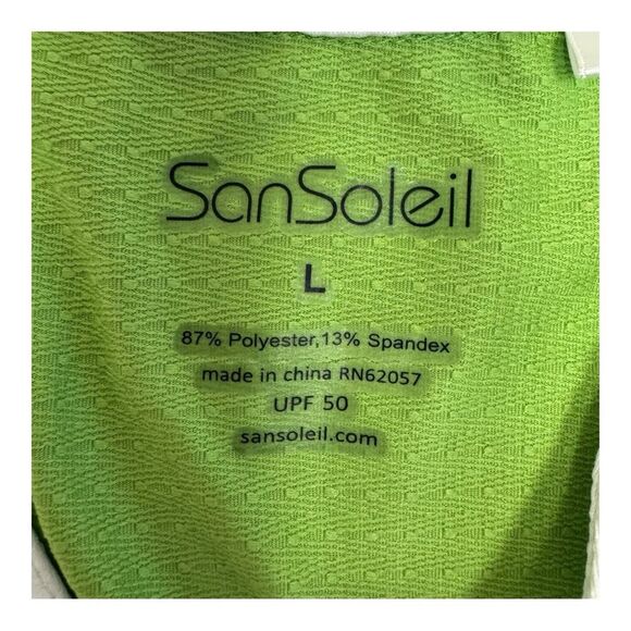 San Soleil Green White Trim Knit Casual Summer Shift UPF 50 Dress Size L - Picture 5 of 8